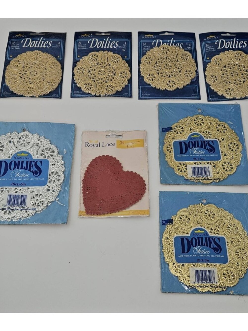 VTG Royal Lace Doilies Lot Gold Silver Red Heart 4" 5" 6" (178 Total) NOS SEALED